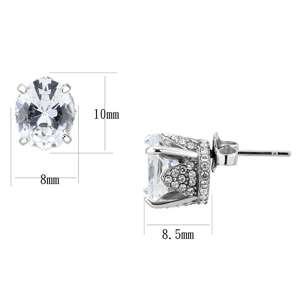 No Plating Stainless Steel Earrings with AAA Grade CZ in Clear for Women Clear Stone Color Style DA325