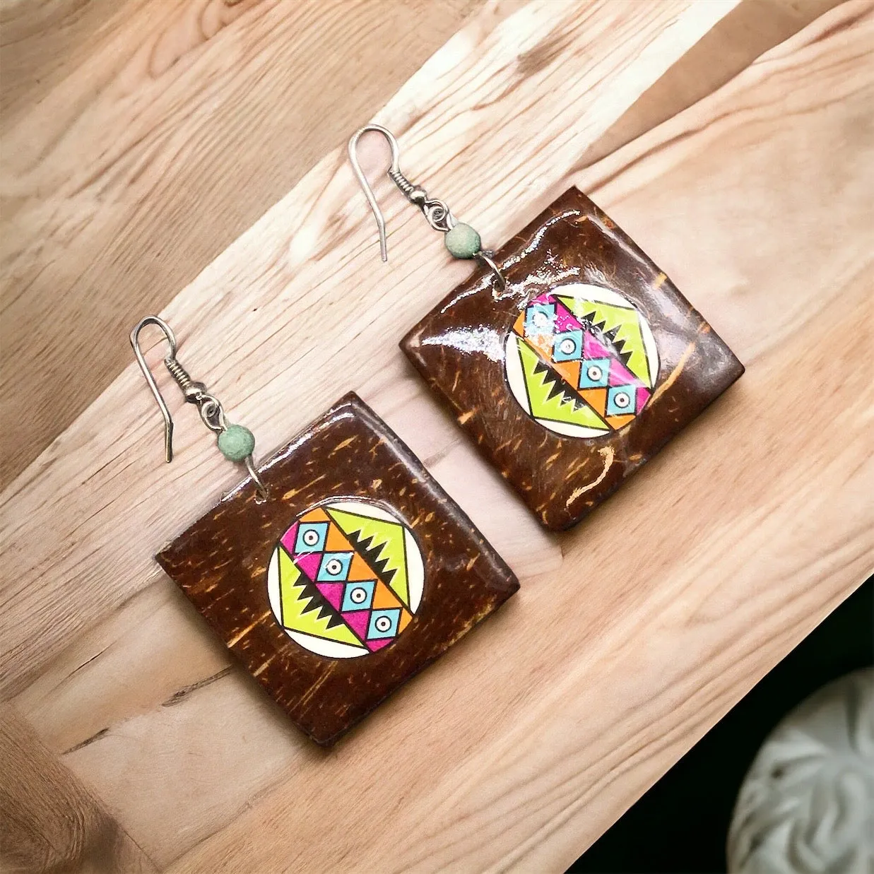 OLDTRIBES™ Wood Painted Green Square Earrings