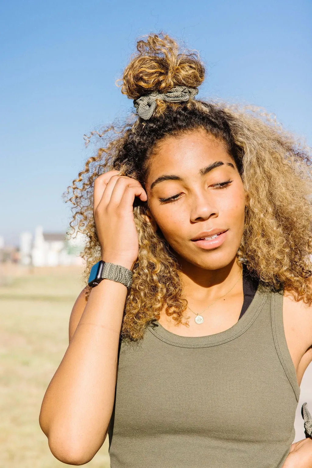 Olive Hexagon Athletic Scrunchie Band Compatible with Apple Watch