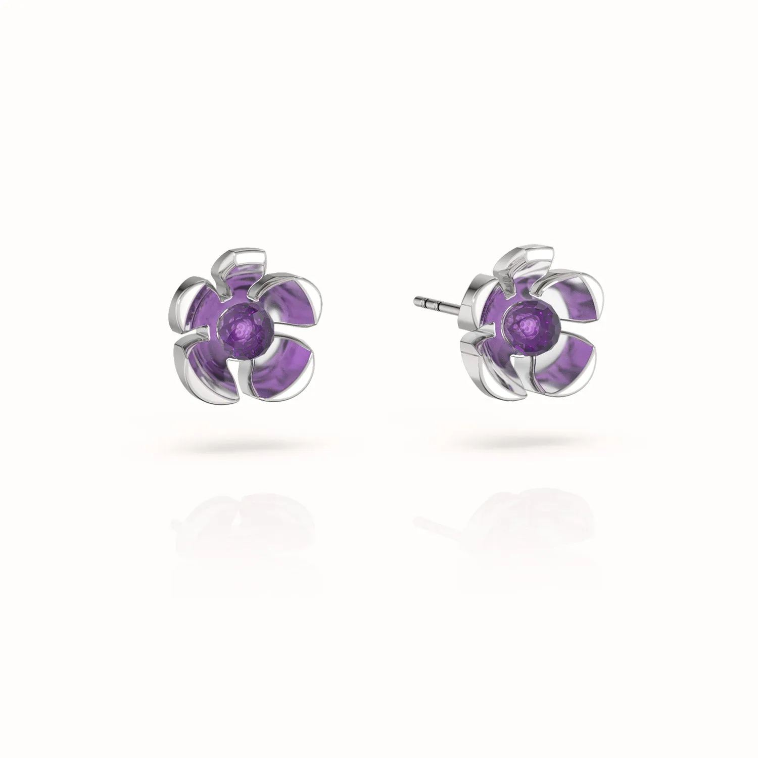 Orchid Garden Small Stud Earrings - Sterling Silver - Amethyst