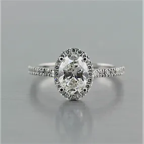 Oval Diamond Halo Engagement Ring 18K White Gold