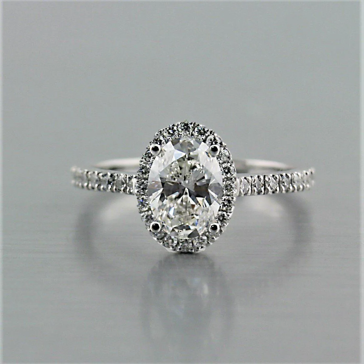 Oval Diamond Halo Engagement Ring 18K White Gold