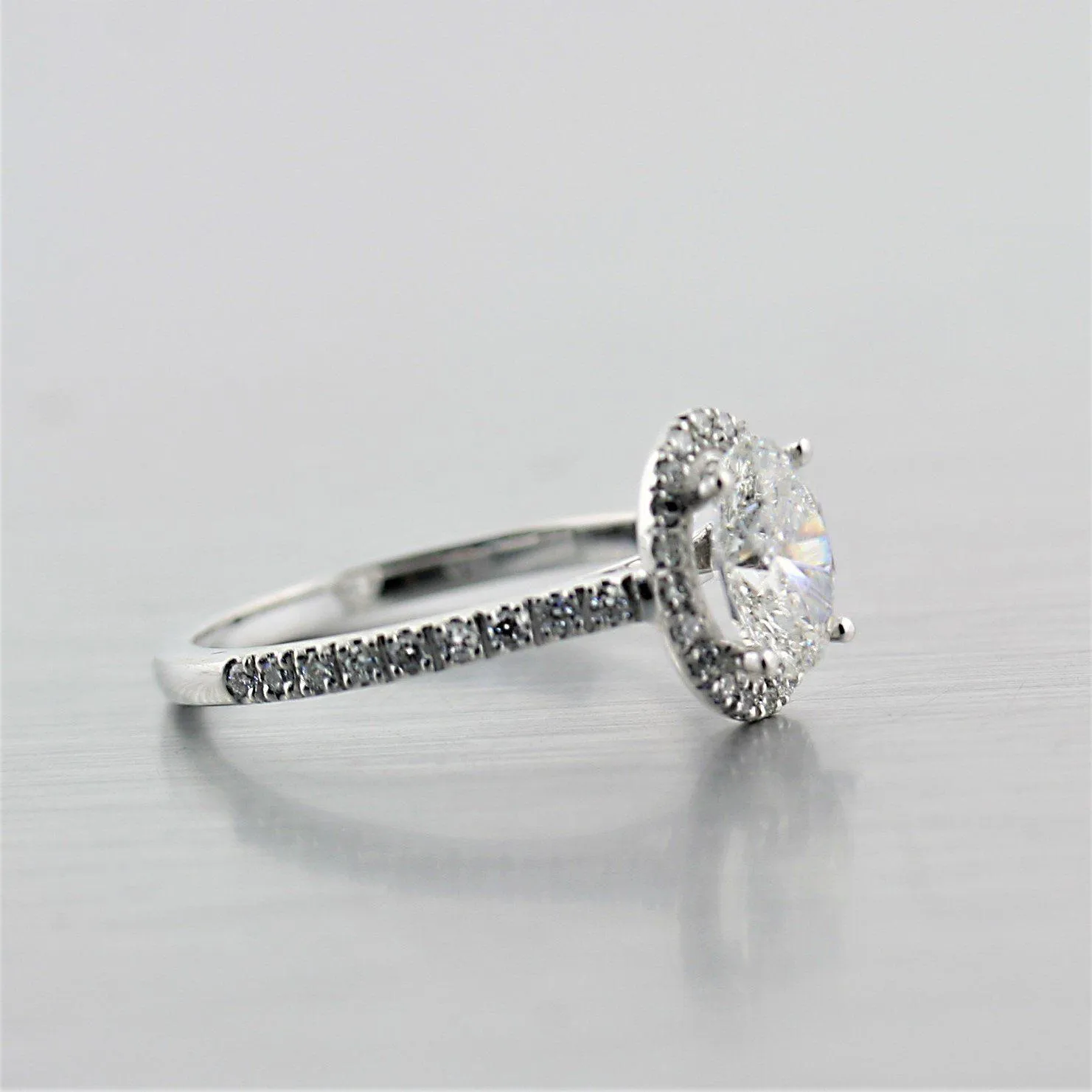 Oval Diamond Halo Engagement Ring 18K White Gold