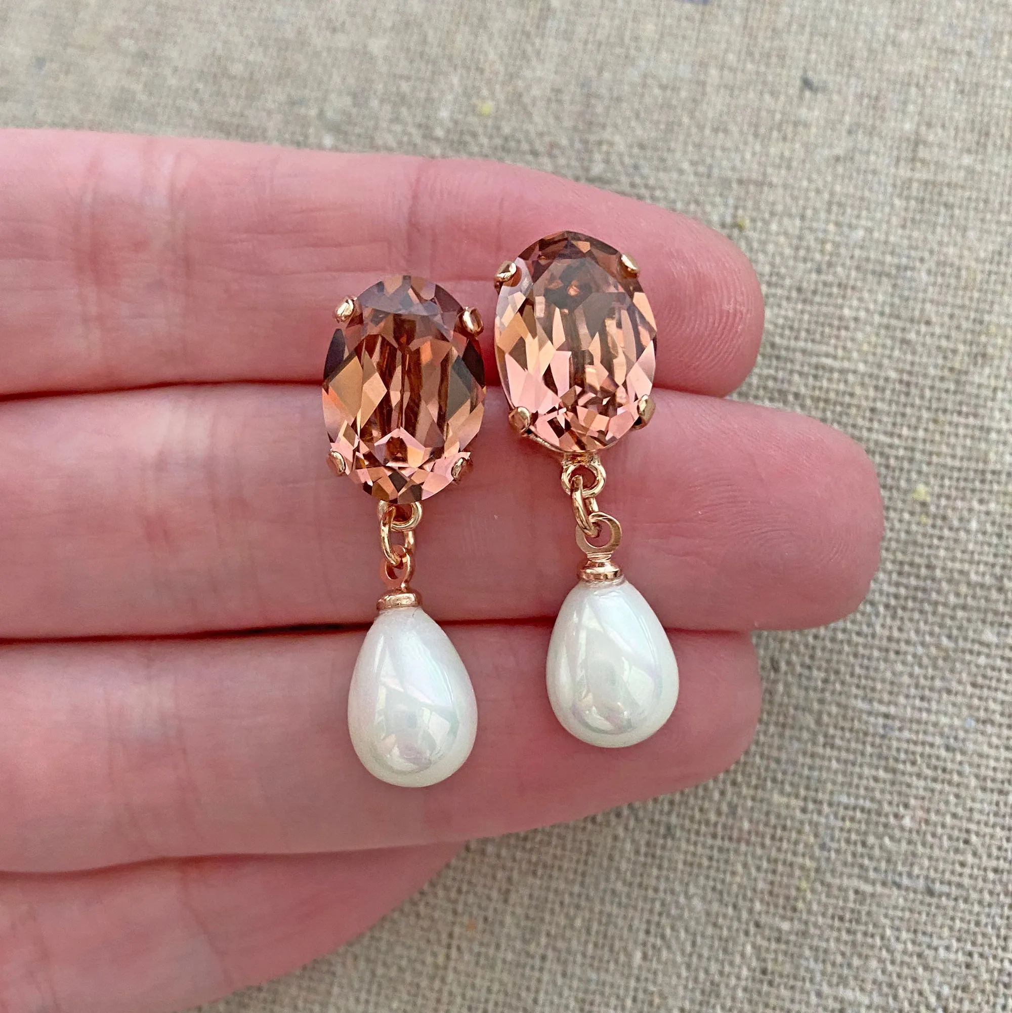 Oval Pearl Drop Post Earrings