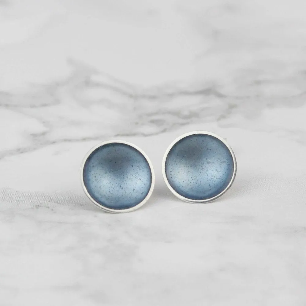 Oversize  Enamel and Silver Studs Earrings