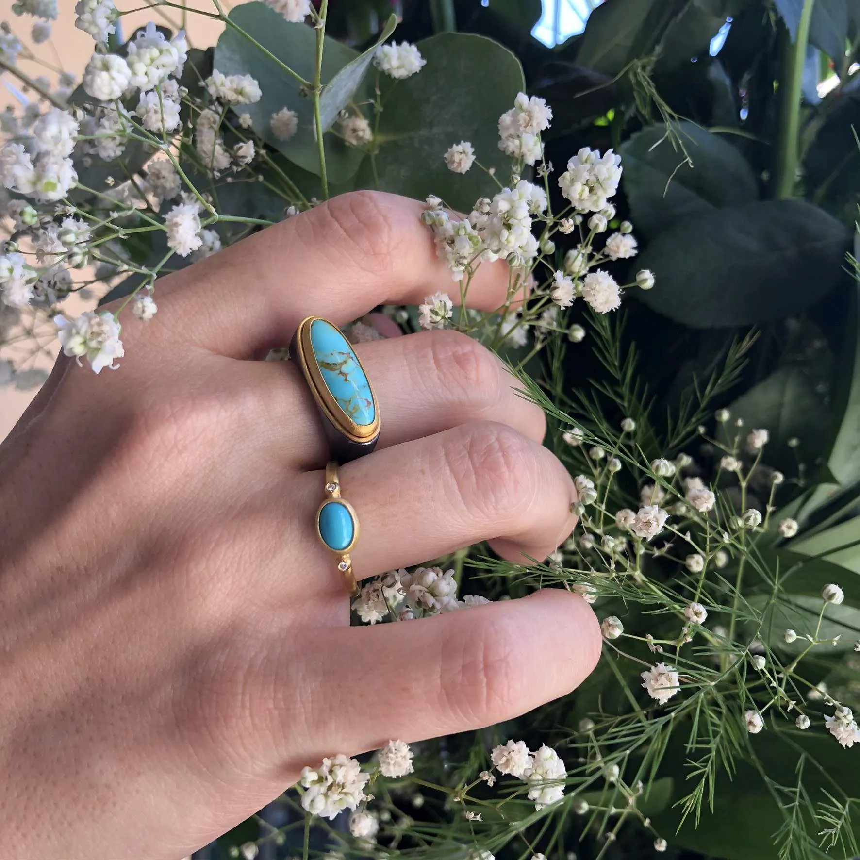 PADOVA Ring with Oblong Shape Cabochon Turquoise