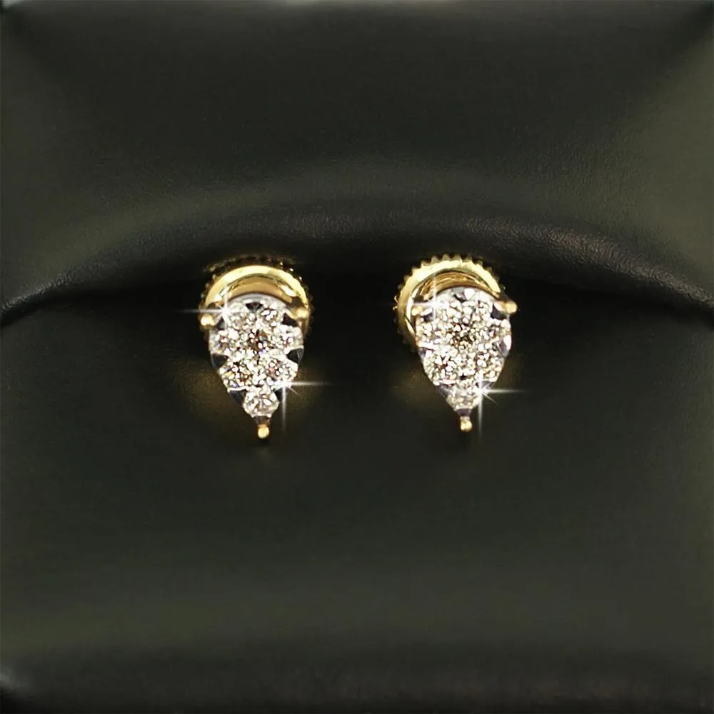 Pear Stud Illusion Diamond Earrings .39cttw 10K Yellow Gold