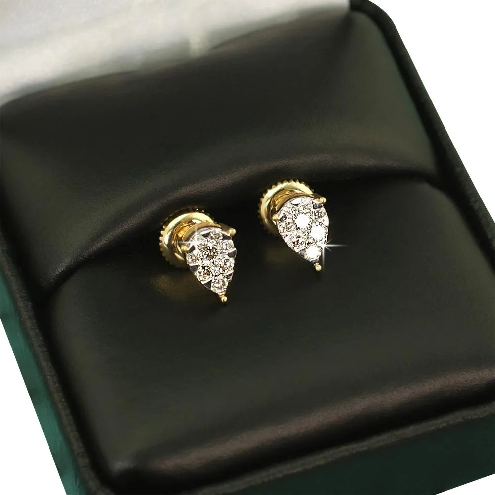 Pear Stud Illusion Diamond Earrings .39cttw 10K Yellow Gold