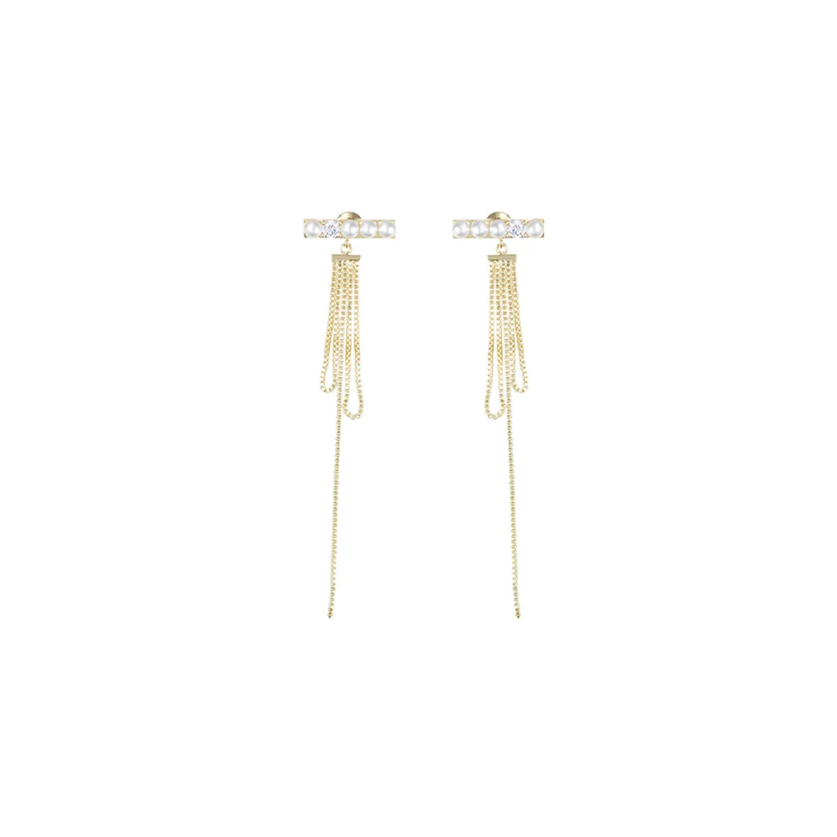 Pearl Bar Wrap Tassel Gold Earrings