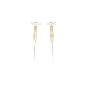 Pearl Bar Wrap Tassel Gold Earrings