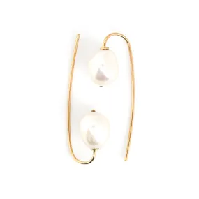 Pearl Hook Earrings, Solid 14k Gold