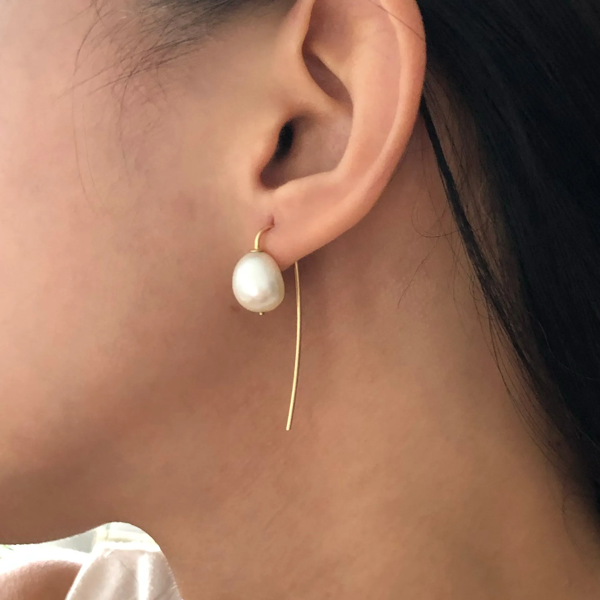 Pearl Hook Earrings, Solid 14k Gold