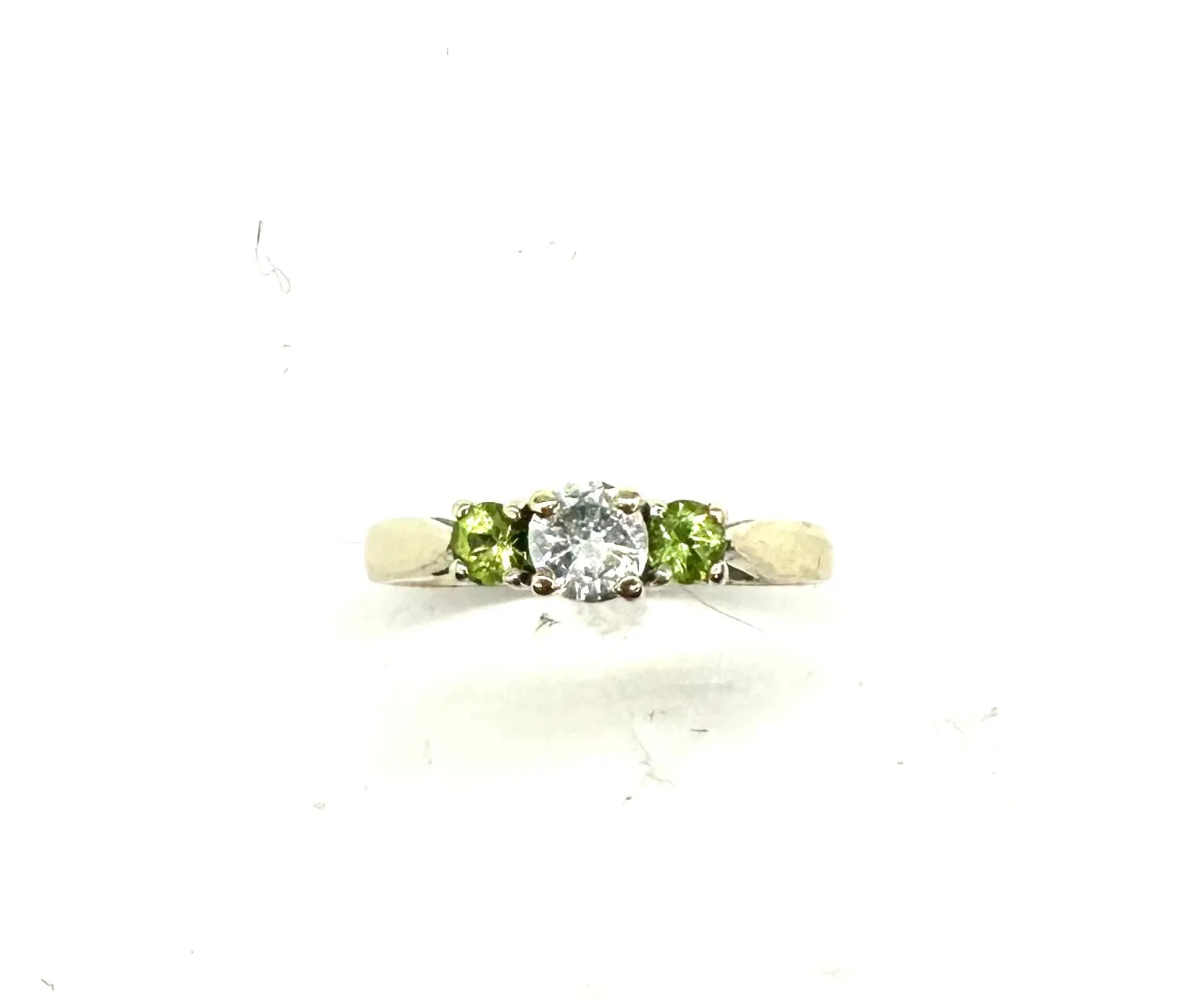 Peridot & Diamond 3 Stone Ring