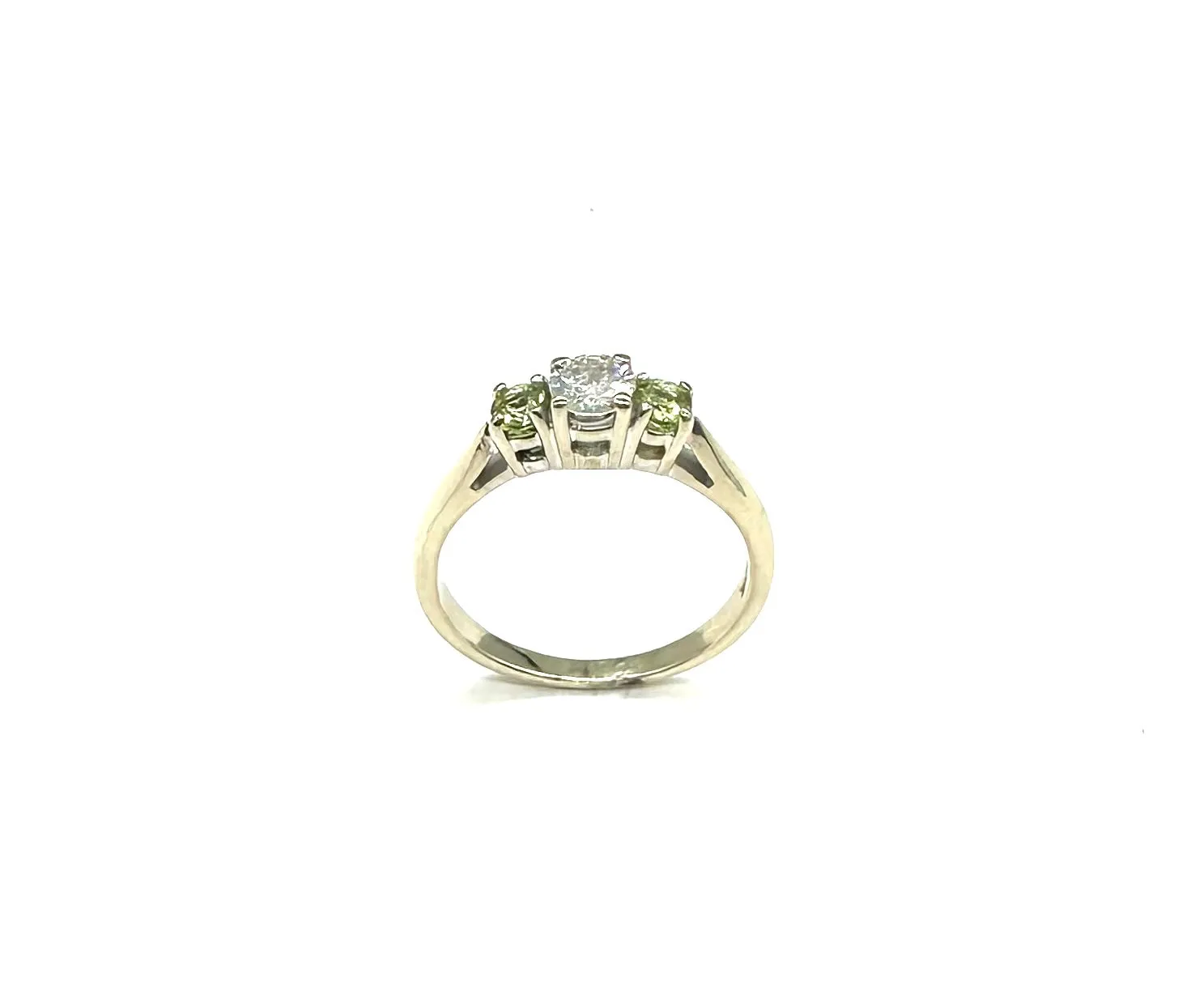 Peridot & Diamond 3 Stone Ring