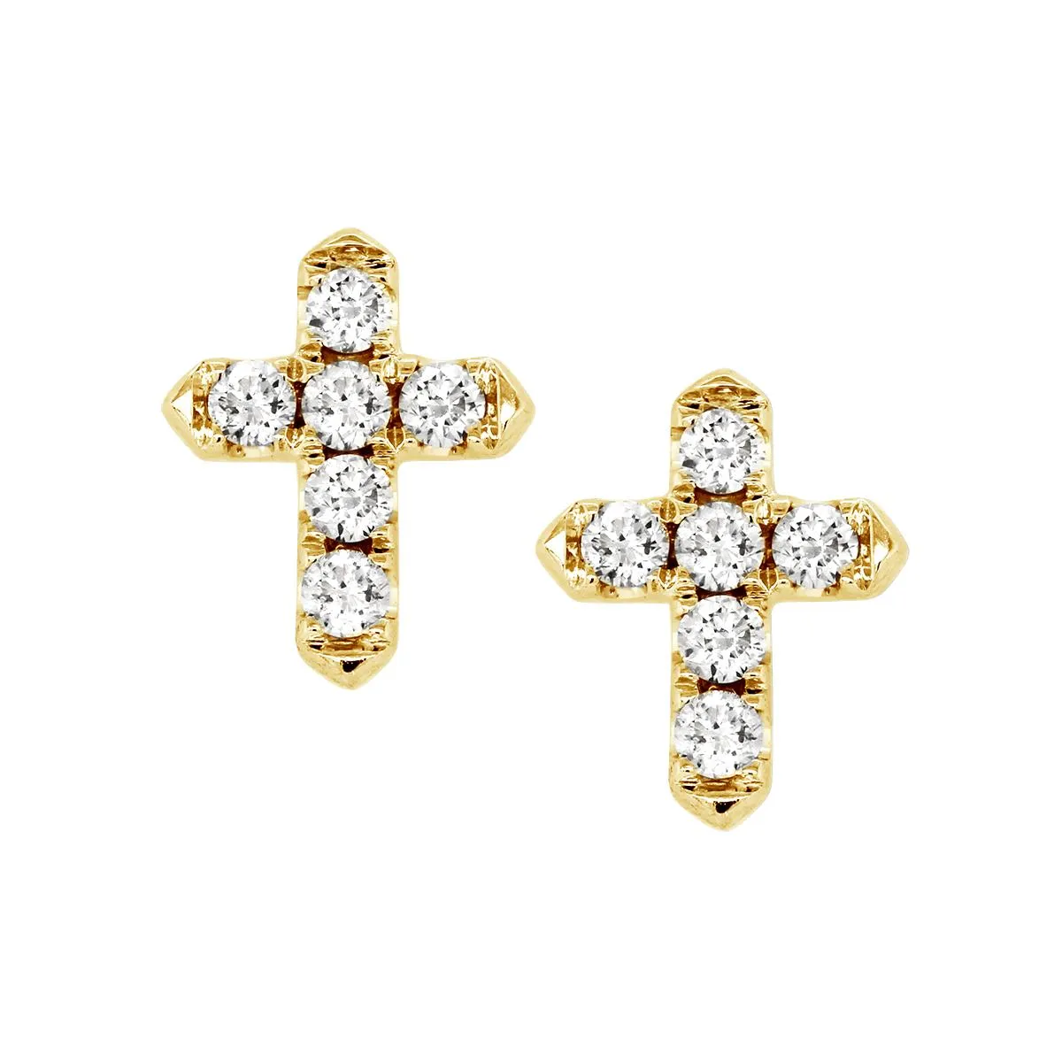 PETITE YELLOW GOLD DIAMOND CROSS STUD EARRINGS, .27 CT TW