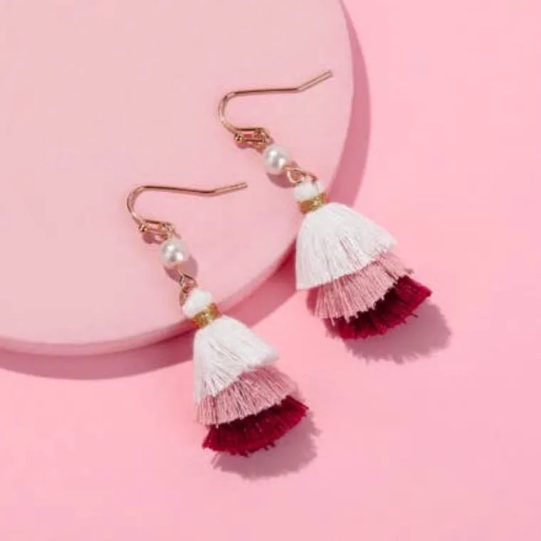 Pink Pearl Tassel Earrings