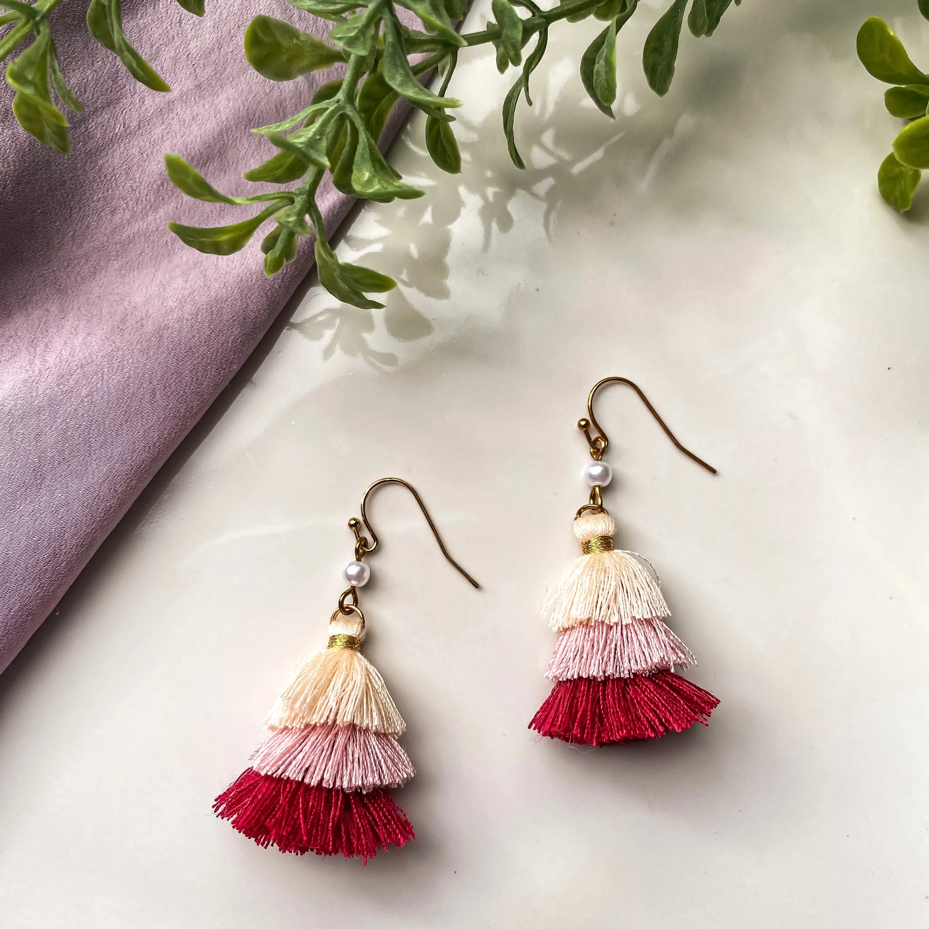 Pink Pearl Tassel Earrings