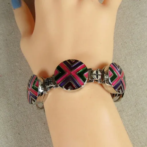 Pink, Purple & Green Linked Cuff Bracelet