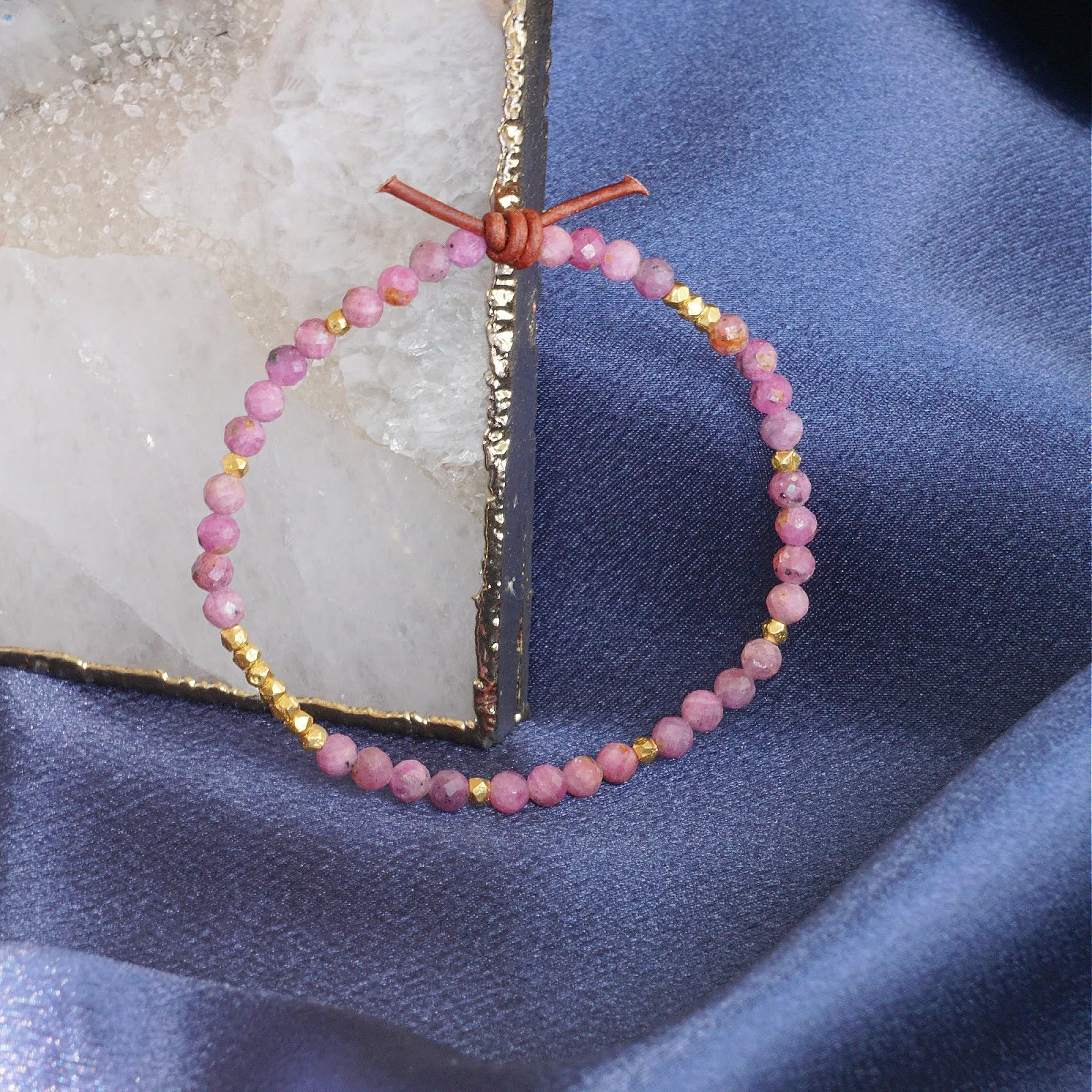 Pink Ruby & Gold Nugget Tiny Bracelet | 2024 Holiday Exclusive