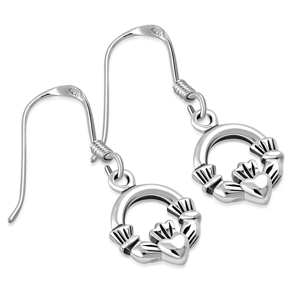 Plain Silver Claddagh Dangle Earrings