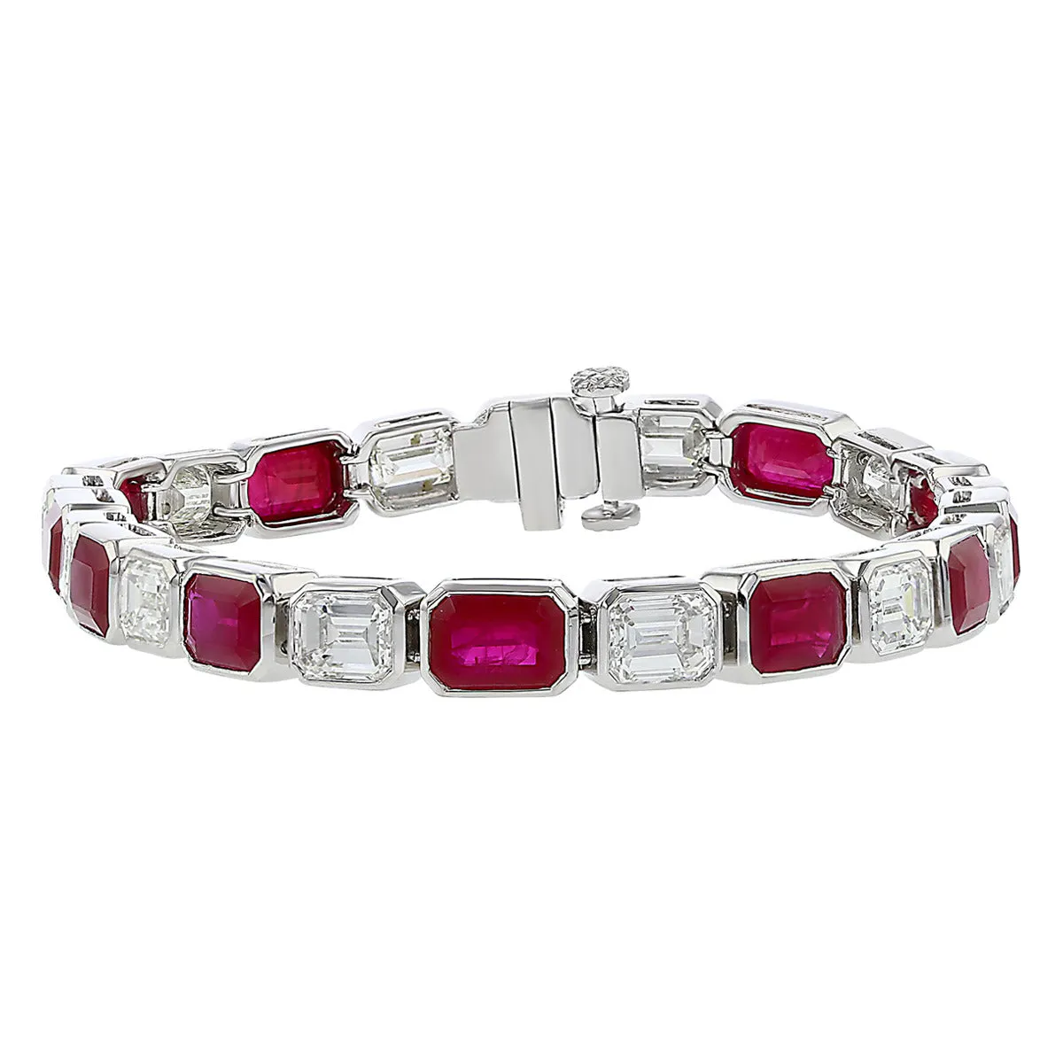 Platinum Emerald-cut Ruby and Asscher Diamond Bracelet