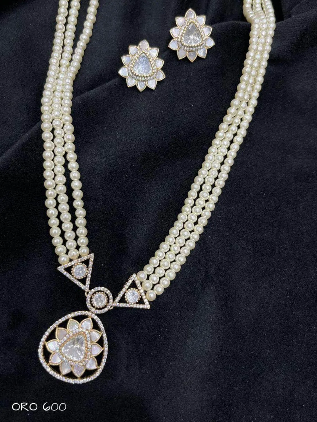 Polki Silver Pearl Necklace