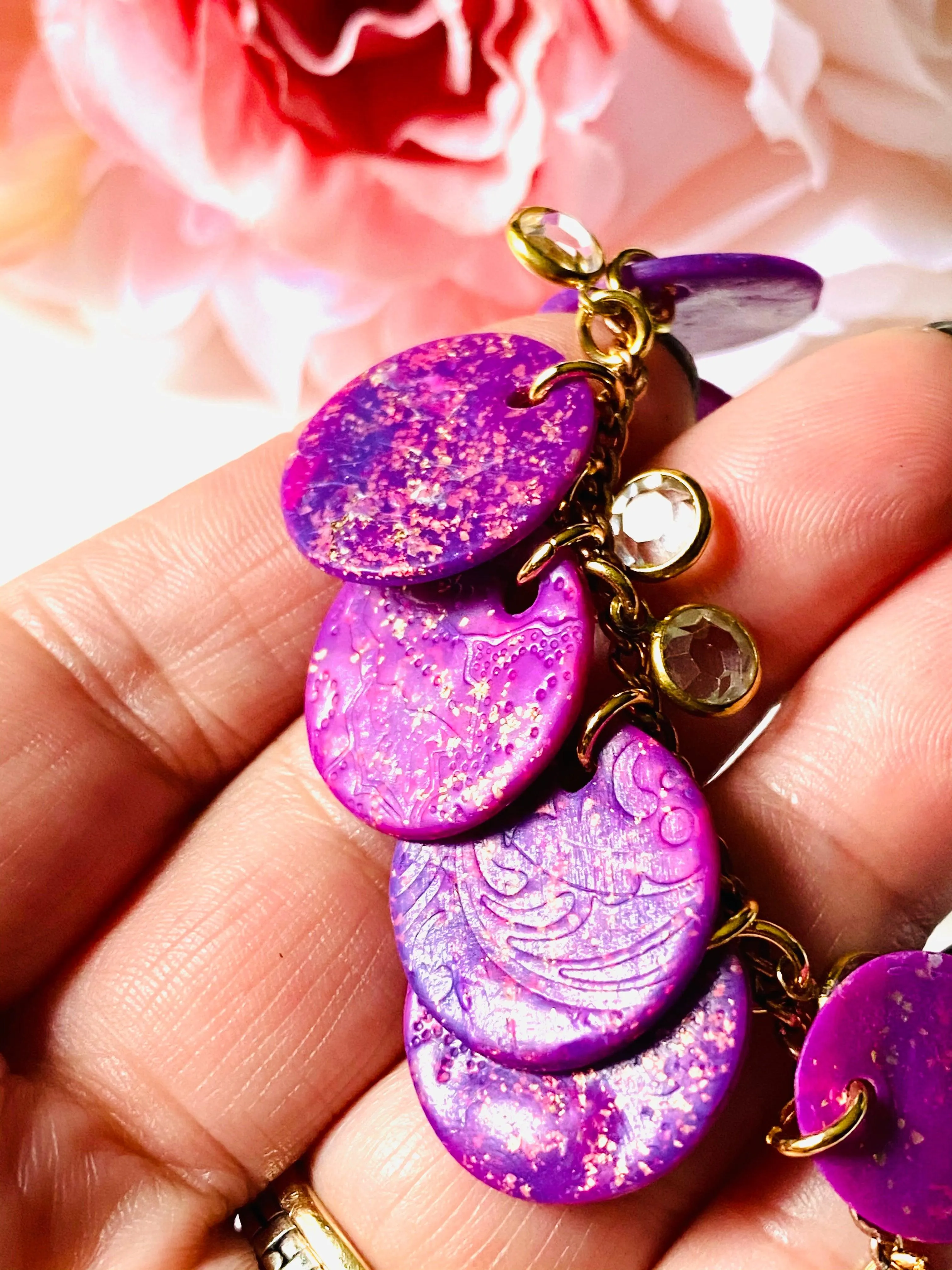 Polymer Clay Disk Necklace, Purple Disk Necklace