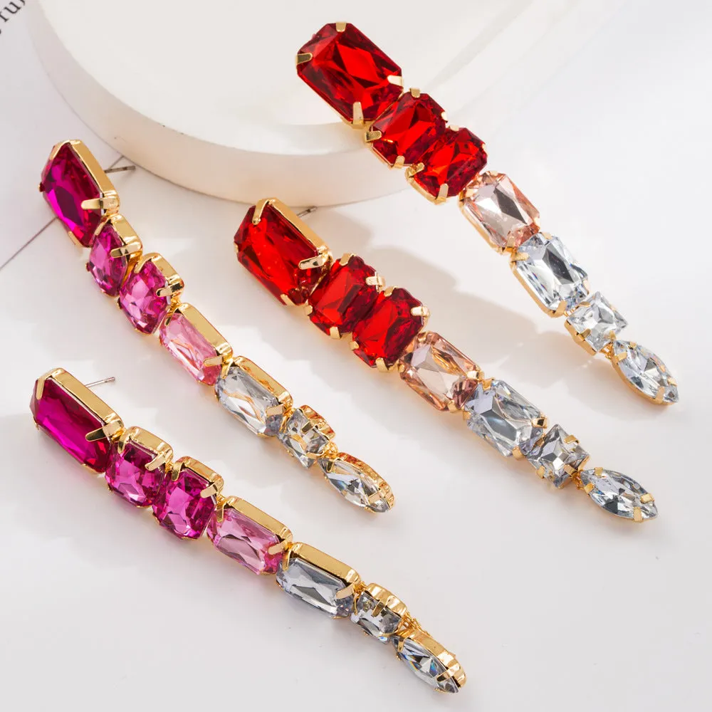 Pre Order:  Colored Diamond Multi-Layer Tassel Earrings