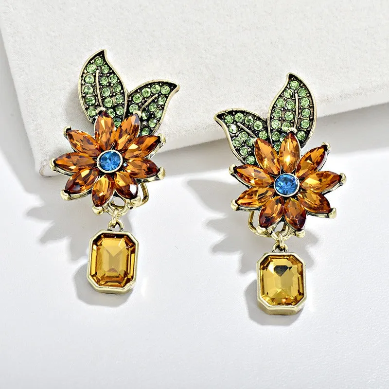 Pre Order:  Leaf Flower Crystal Earrings