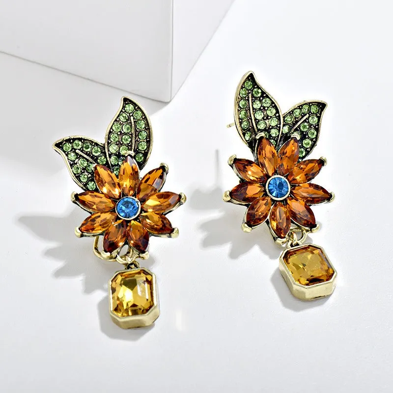 Pre Order:  Leaf Flower Crystal Earrings