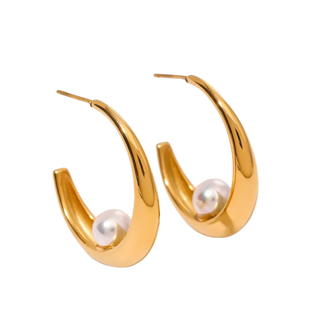 Pre Order:  Stainless Steel Pearl Exaggerated Earrings