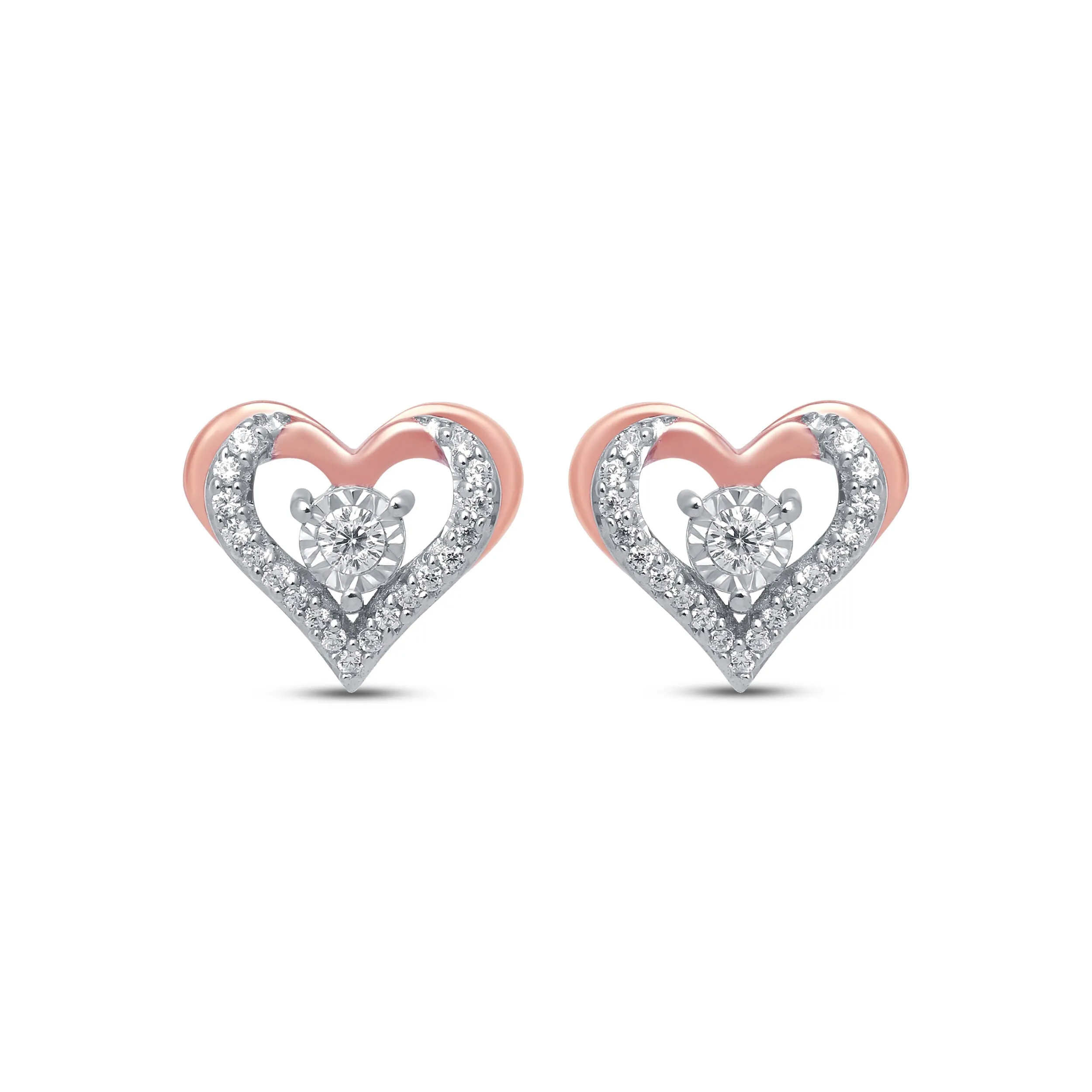 Pre-Owned Kay 1/10ct Diamond Heart Studs Earrings in 10k Rose Gold