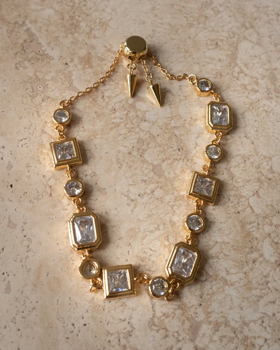 Pyramid Bezel Statement Bracelet- Gold