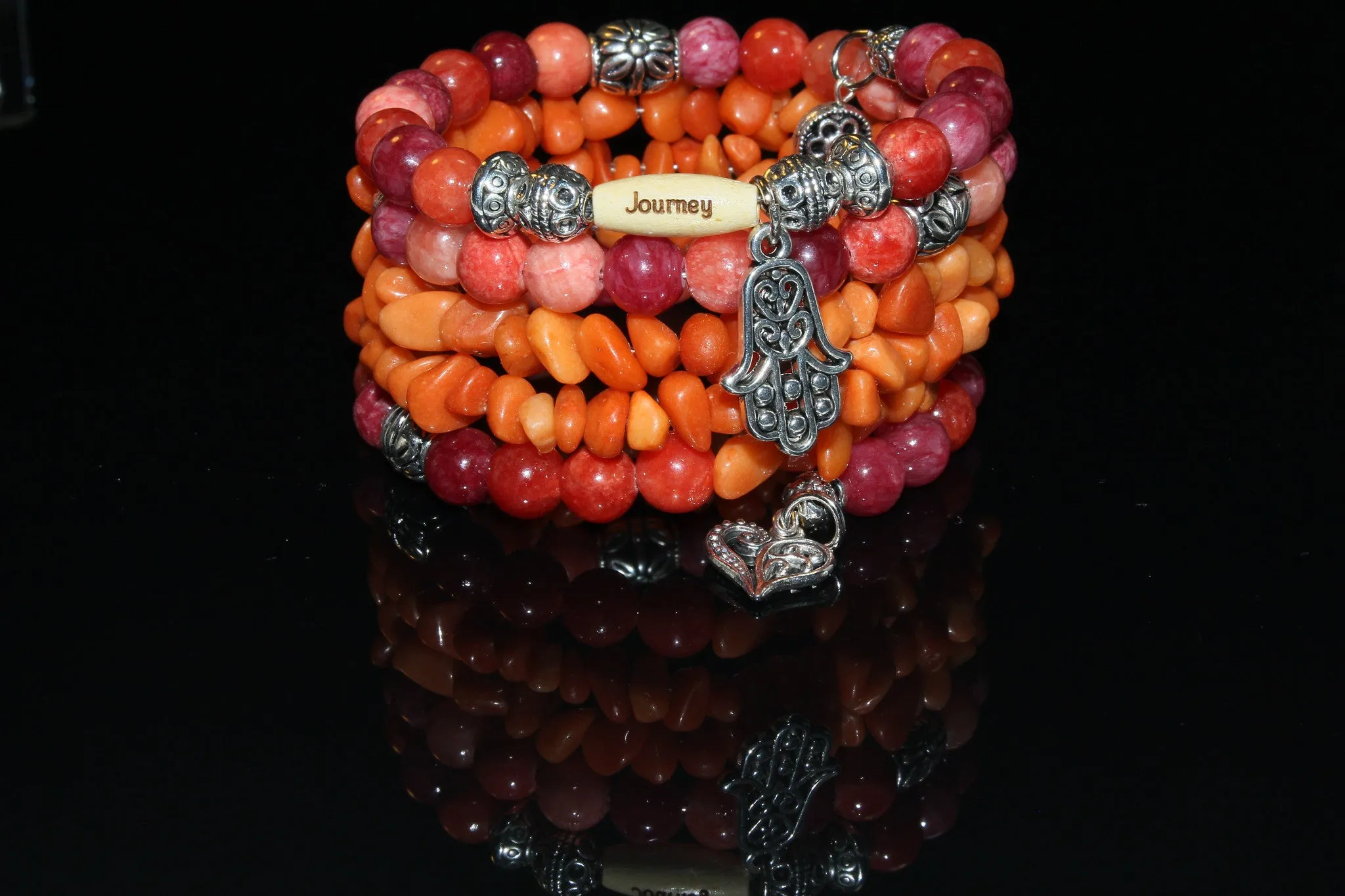 Quartzite Ruby Gemstone, Charms Cuff Wrap Bracelet And Earrings Set