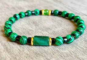 Quinn Handmade Emerald, Malachite, Black Quartz, and Moldavite Expandable Bracelet/ Anklet