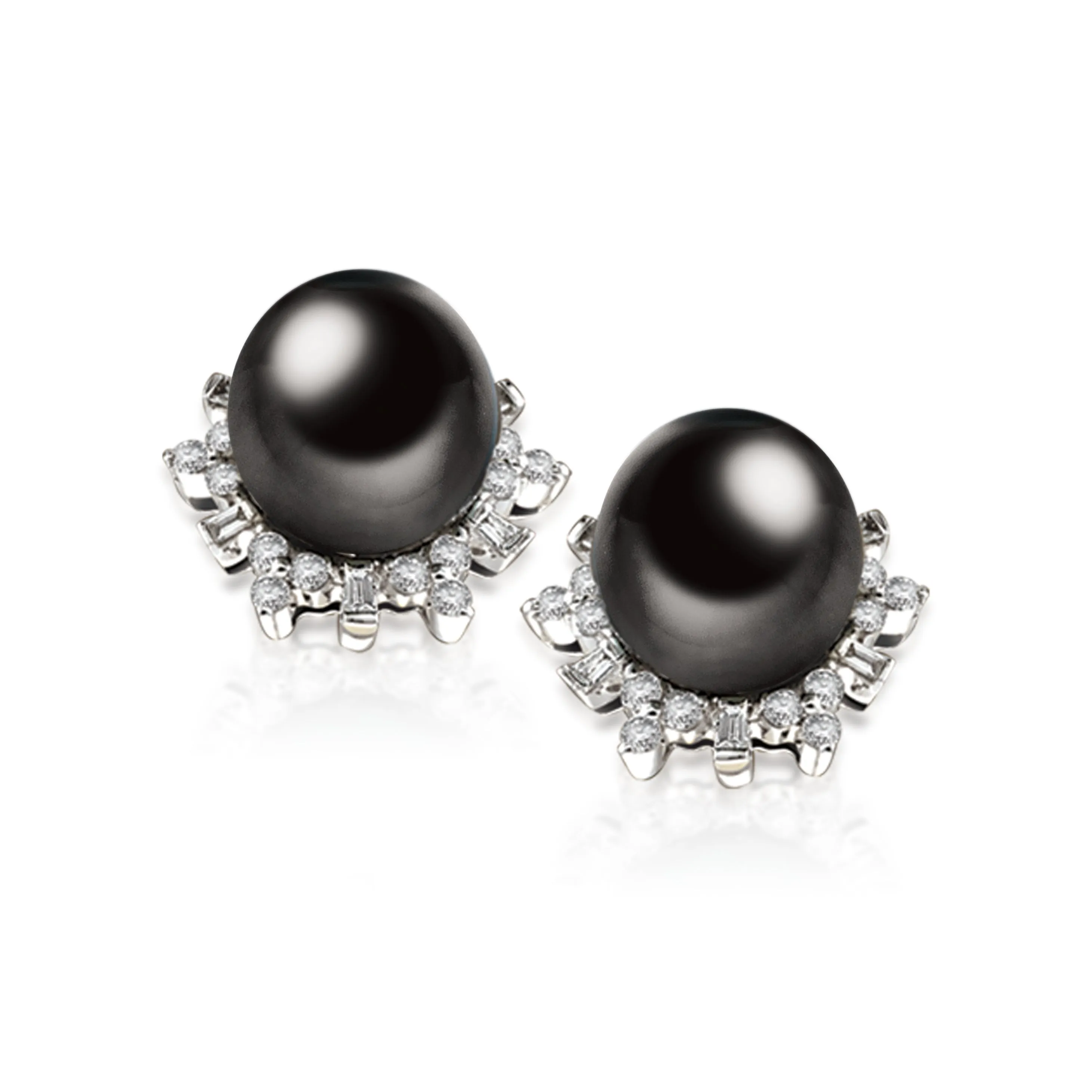 "Natalie, Tahitian Pearl & Diamond Earrings in 18K White Gold"