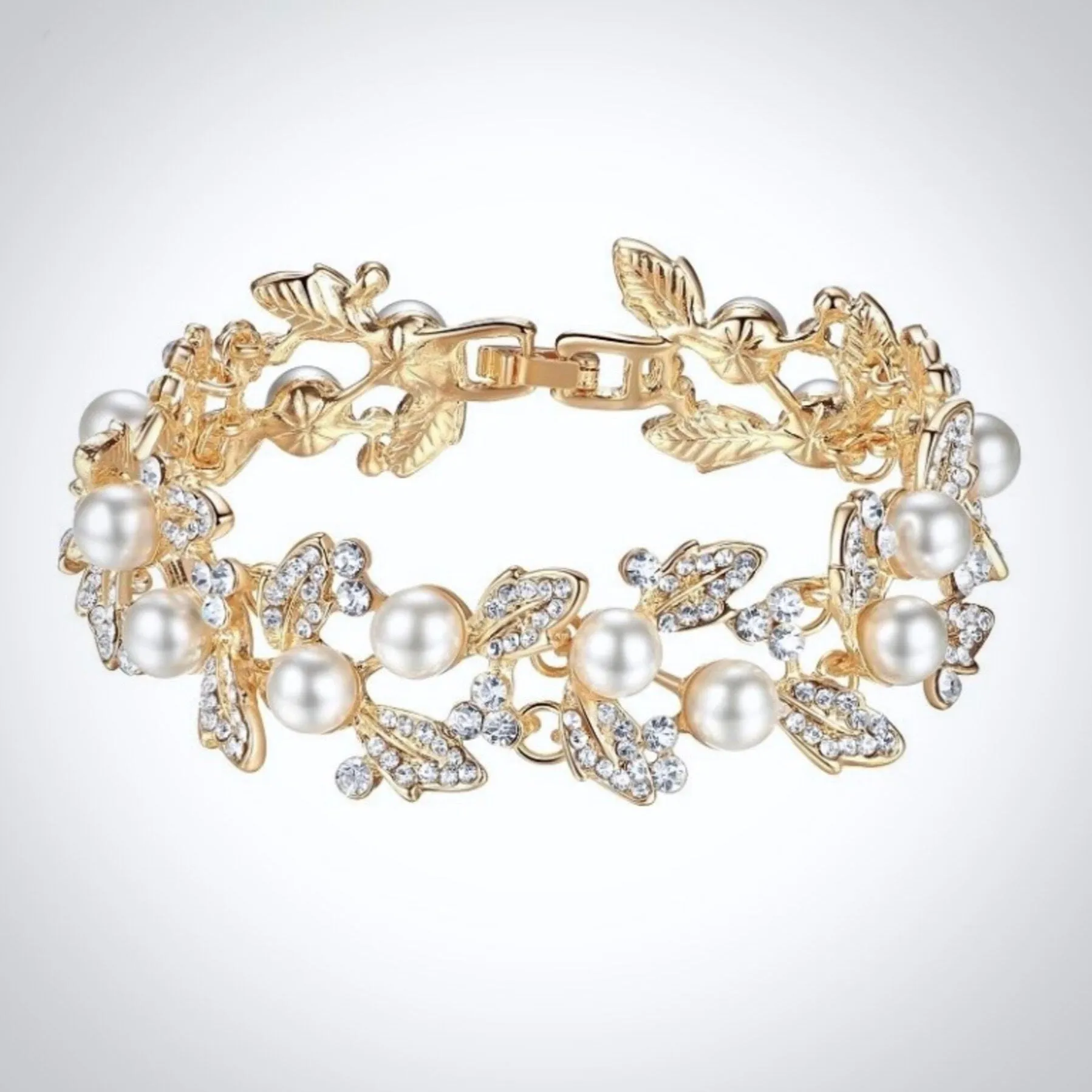 "Sidra" - Pearl and Rhinestone Bridal Bracelet - Available in Silver and Gold