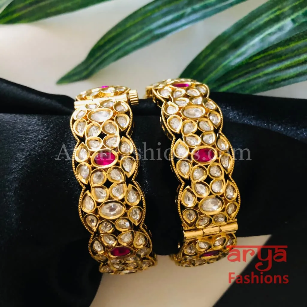 Rajwadi Jadau Ruby Pacchi Kundan Openable Kada Bangles