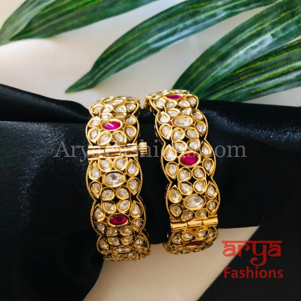 Rajwadi Jadau Ruby Pacchi Kundan Openable Kada Bangles