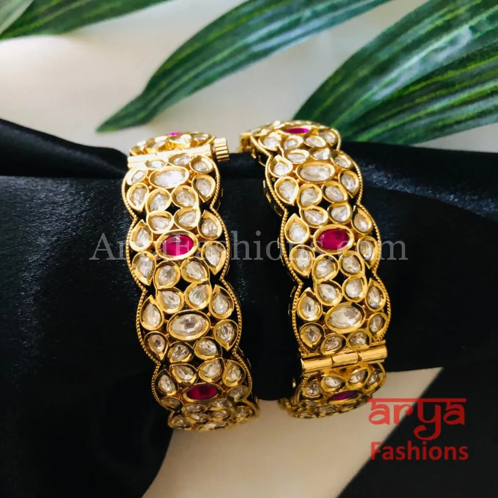 Rajwadi Jadau Ruby Pacchi Kundan Openable Kada Bangles