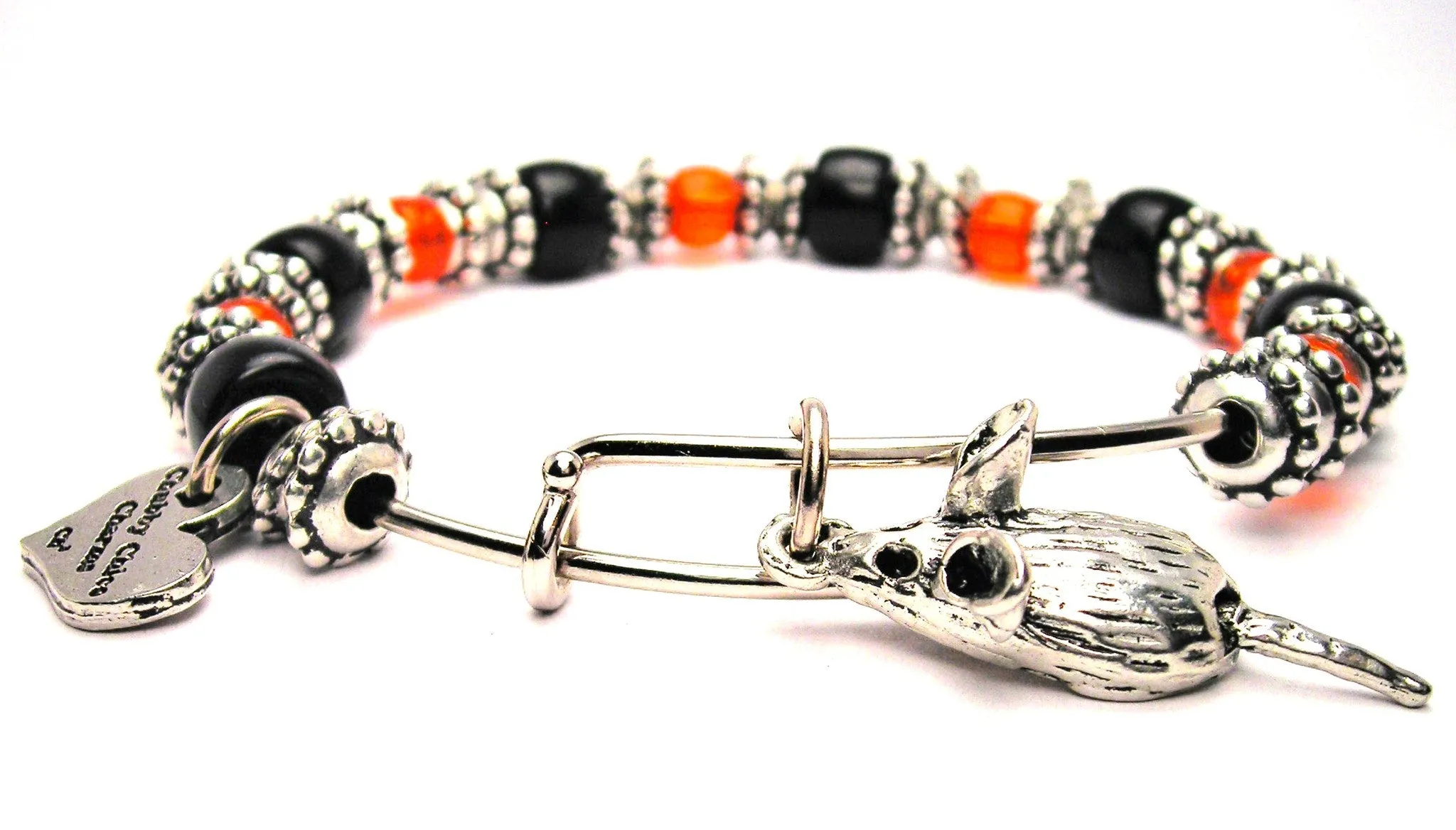 Rat Black And Pumpkin Orange 9mm Glass Beaded Single Bracelet