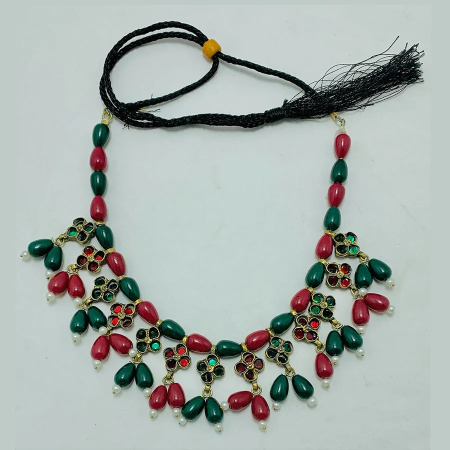 Red and Green Beaded Statement Choker Necklace