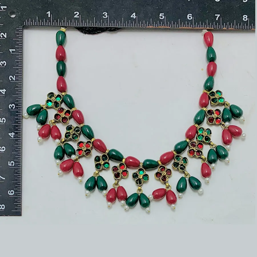 Red and Green Beaded Statement Choker Necklace