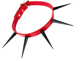 Red Collar w/ Long Black Pin Spikes