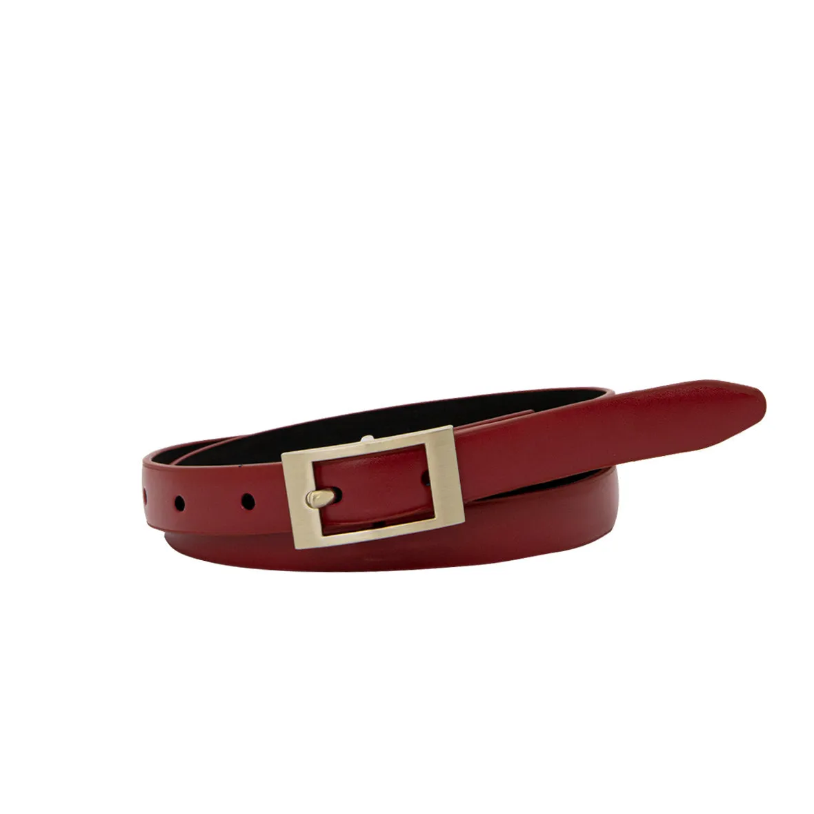 Red Women's Leather Belt with Golden Buckle - 1914GRU