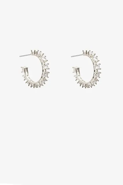 Rhinestone Hoop Earring - Silver