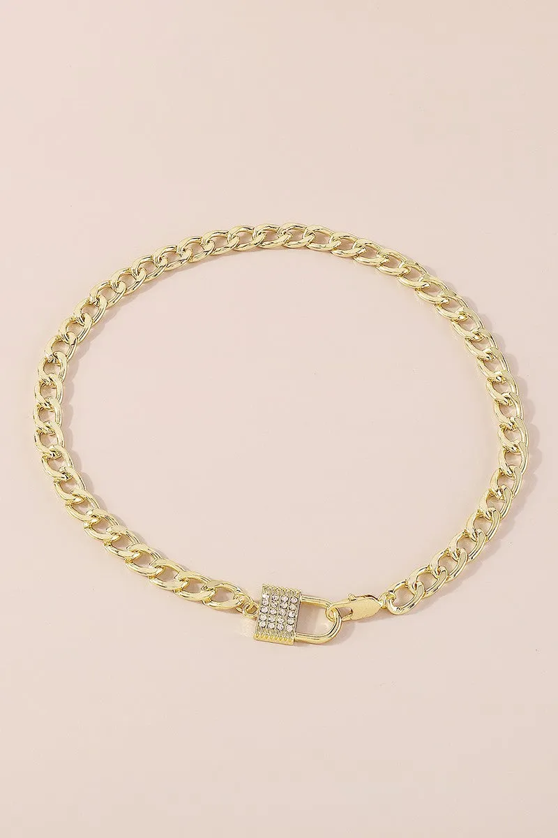 Rhinestone Padlock Choker Chain Necklace