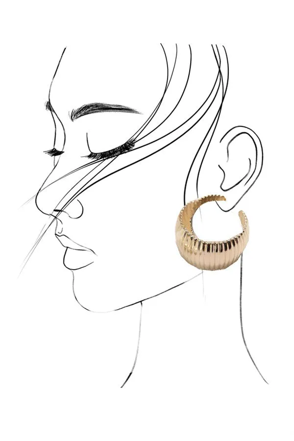 Ribbed Hoop Earrings Gold