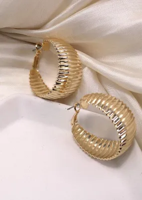 Ribbed Hoop Earrings Gold