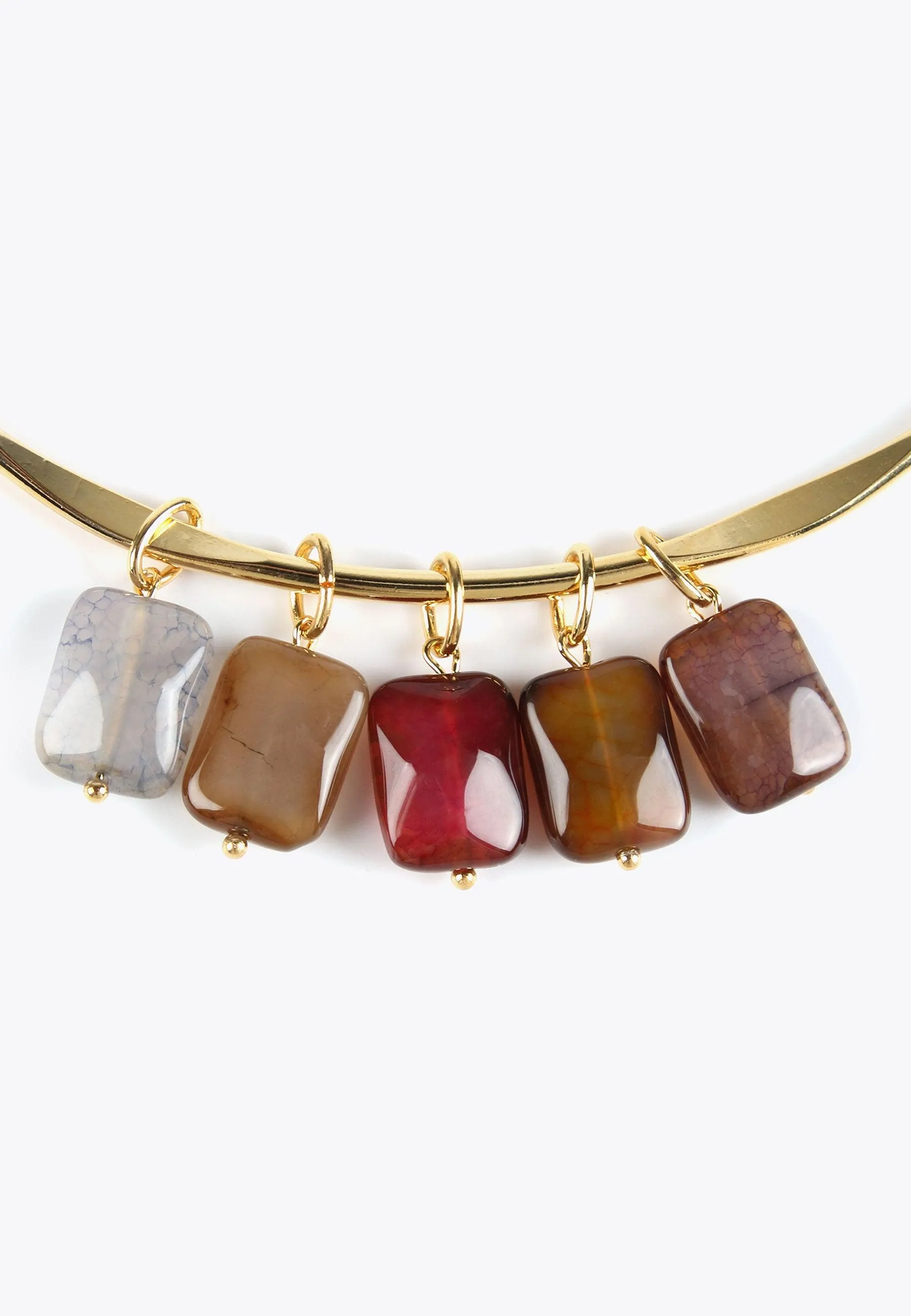 Rigid choker necklace with natural stones